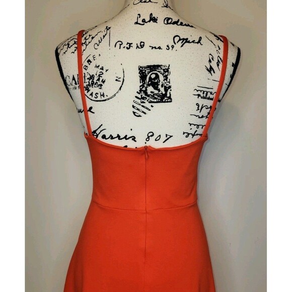 Lulus Coral Red Cocktail Midi Dress Womens LG Stretch V Neck Sexy Elegant Classy - Picture 10 of 14